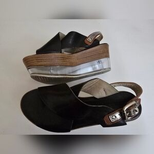 AGL Attilio Giusti Leombruni Black Leather Clear Platform Sandals Size 36 (US 6)